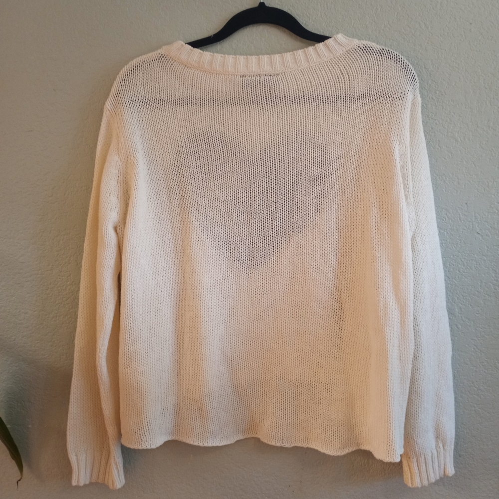 Wooden Ships Boho Casual  Green Camoflauge Heart Knit Crop Oversized Sweater - Picture 4 of 5